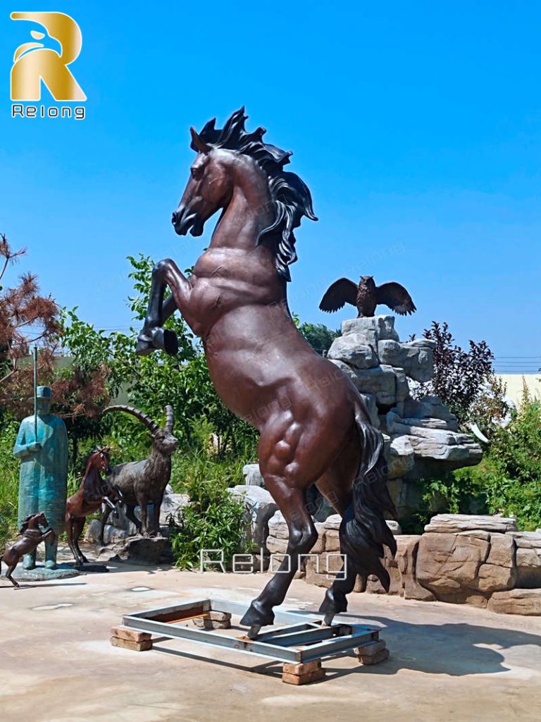 finsihed bronze rearing horse statue