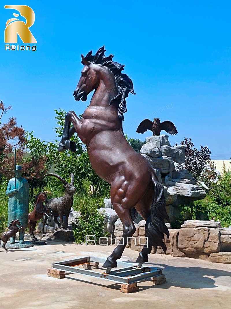 finsihed bronze rearing horse statue