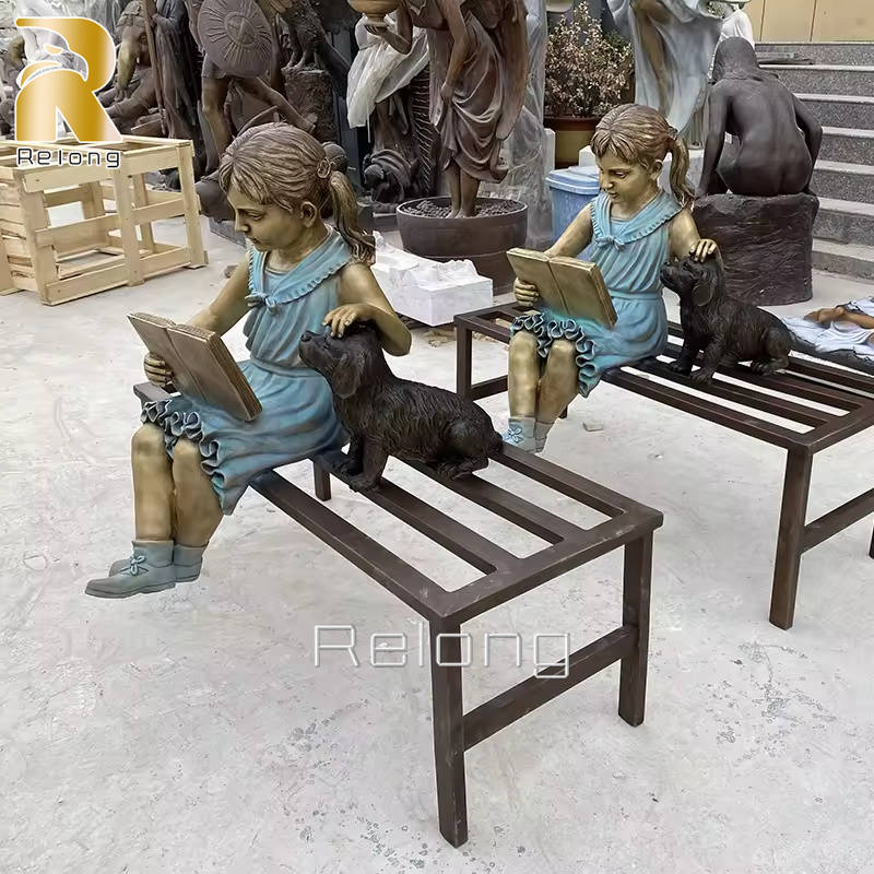 high quality bronze statue of girl reading book (4)