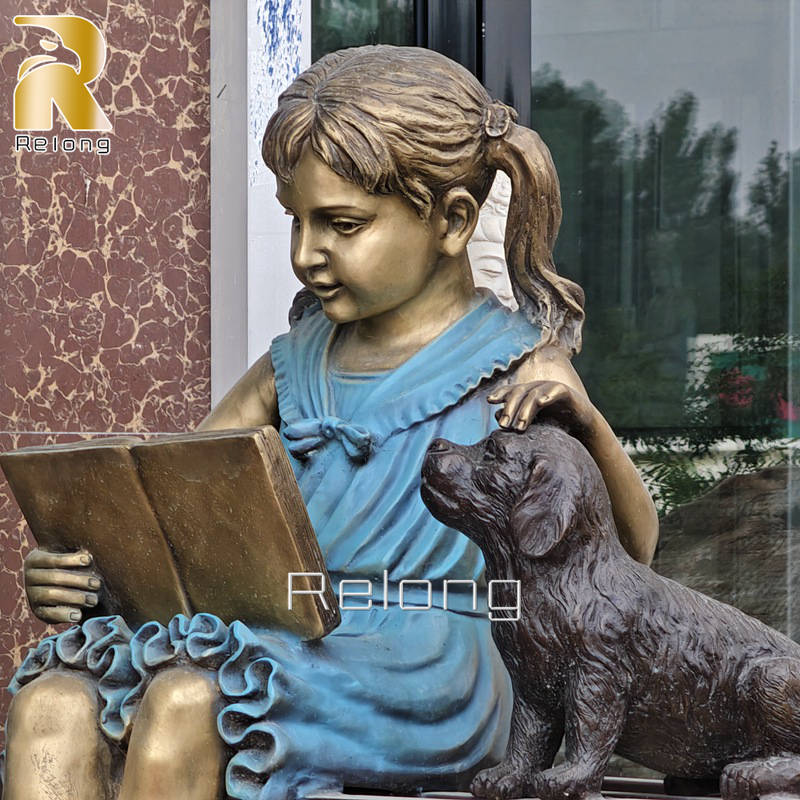 high quality bronze statue of girl reading book (6)