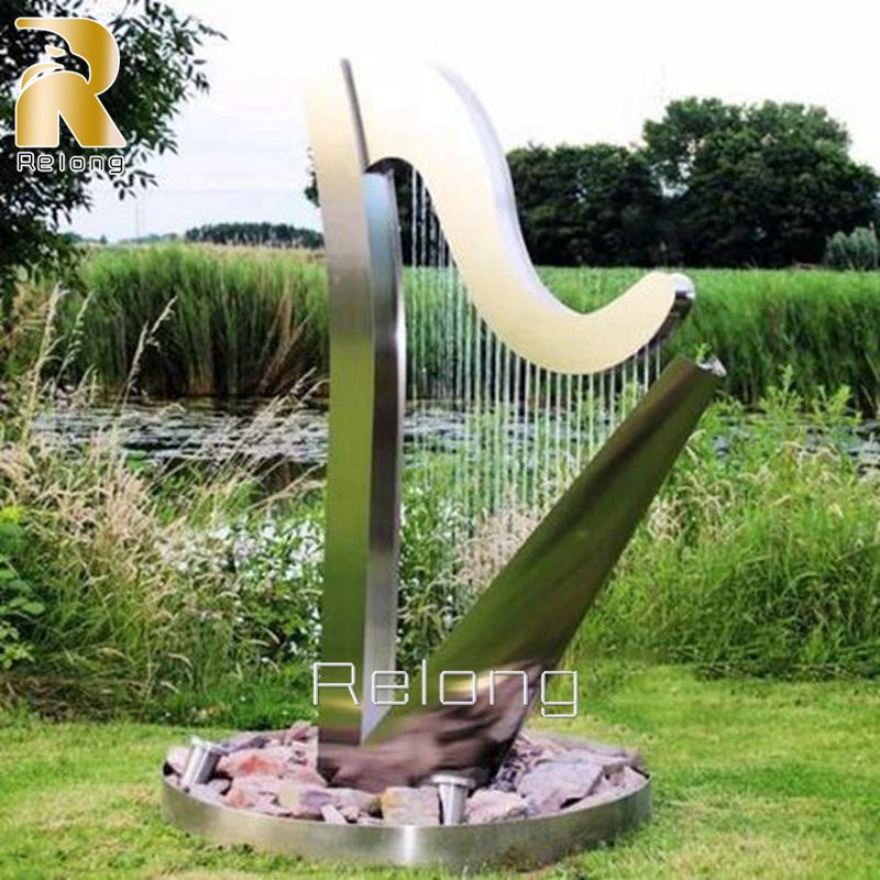 Stainless Steel Harp Fountain Sculpture