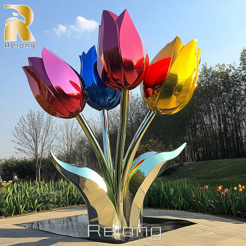 decorative colorful stainless steel tulip sculpture