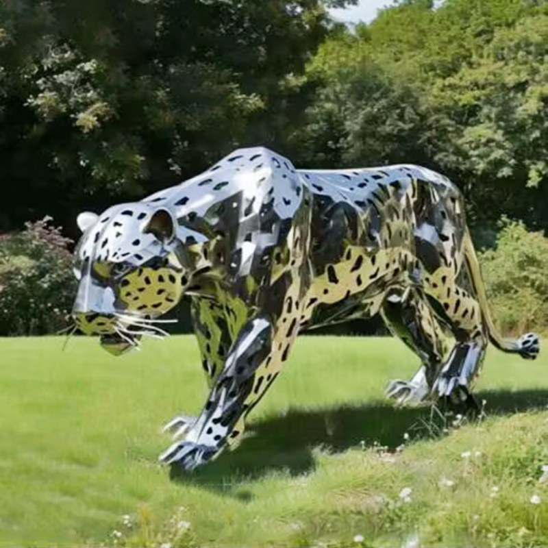 hollowed-out metal leopard statue