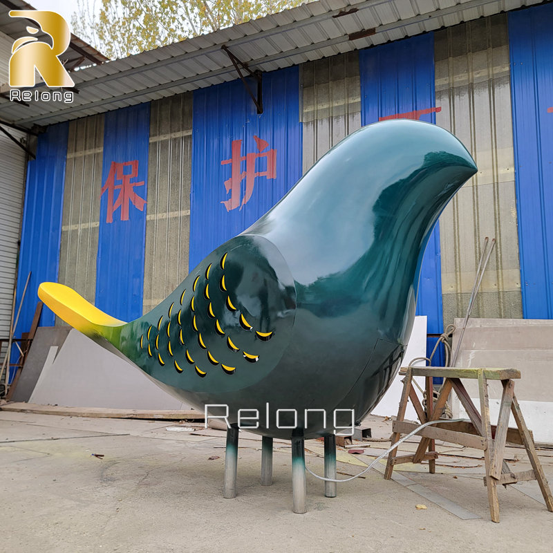 large stainless steel bird sculpture