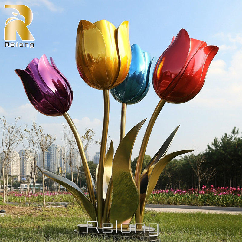 large stainless steel tulip sculpture