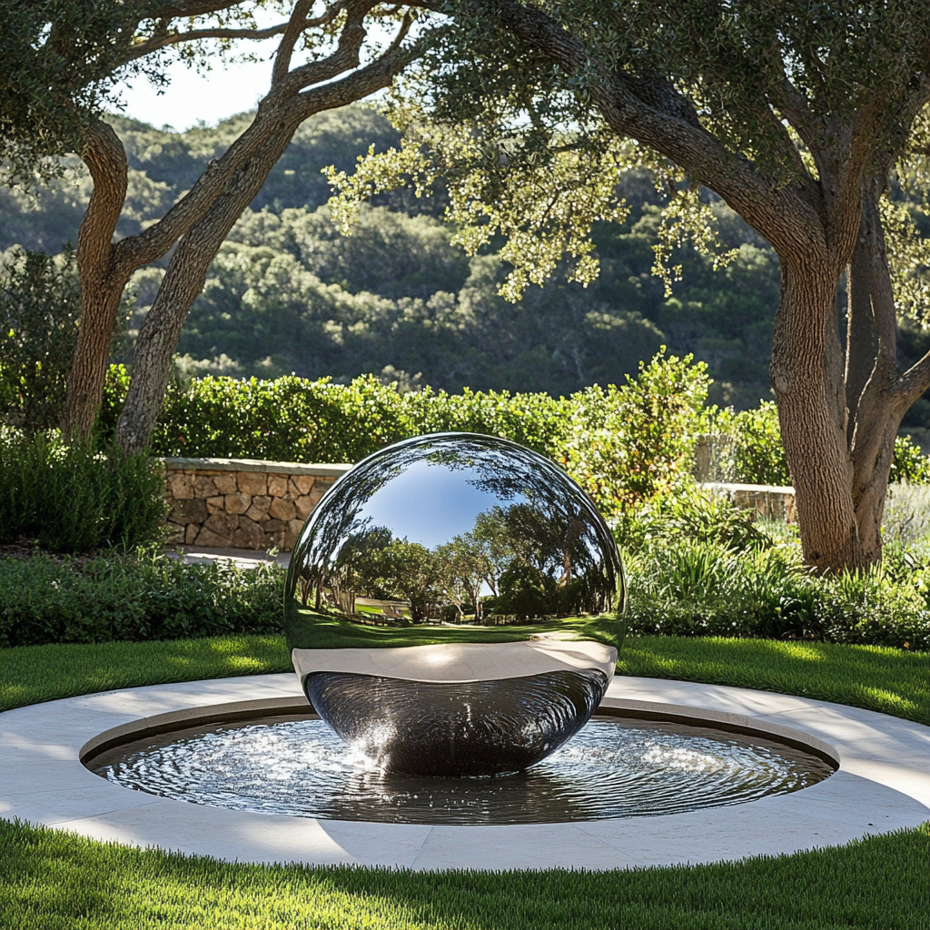 mirror polished stainless steel ball fountain