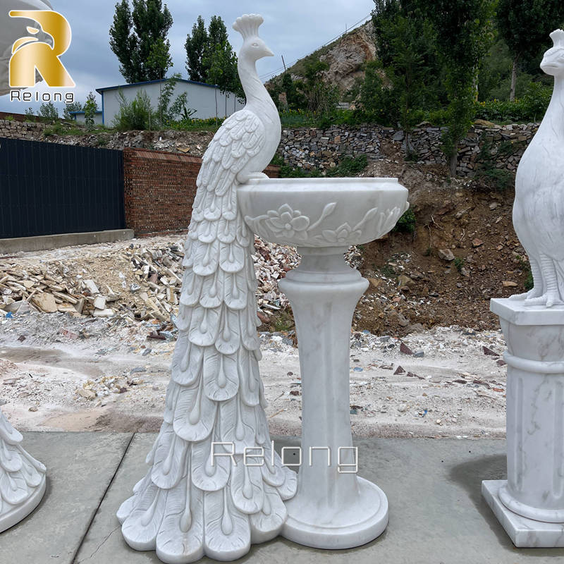 hand carved marble peacock statue