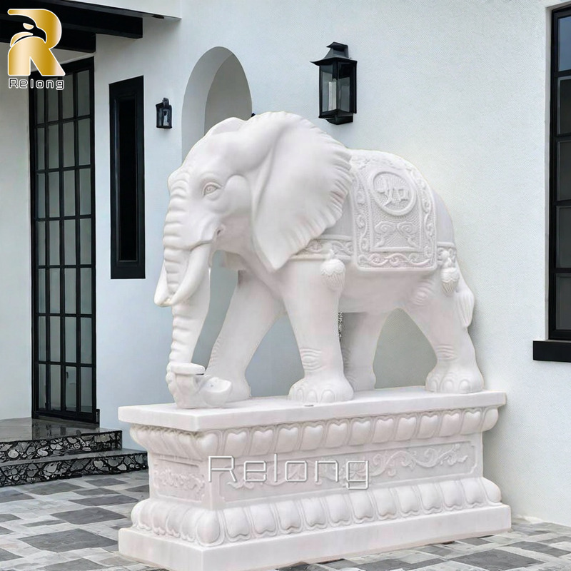 large white marble elephant sculpture