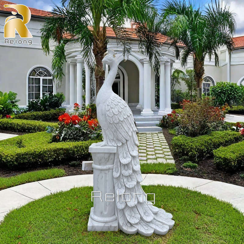 marble peacock statue for garden decor