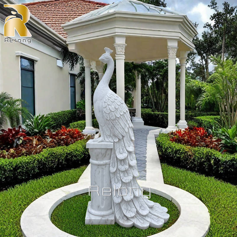 outdoor marble peacock statue