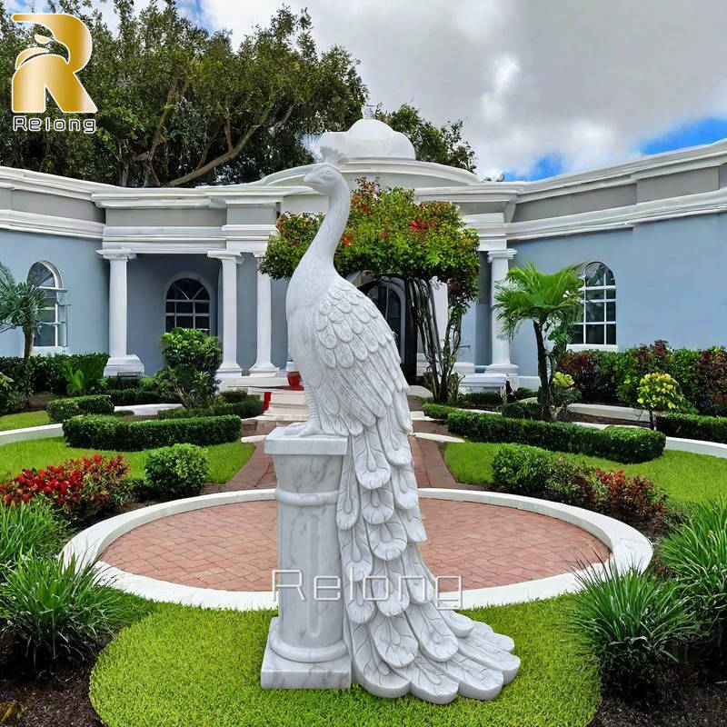 white marble peacock statue