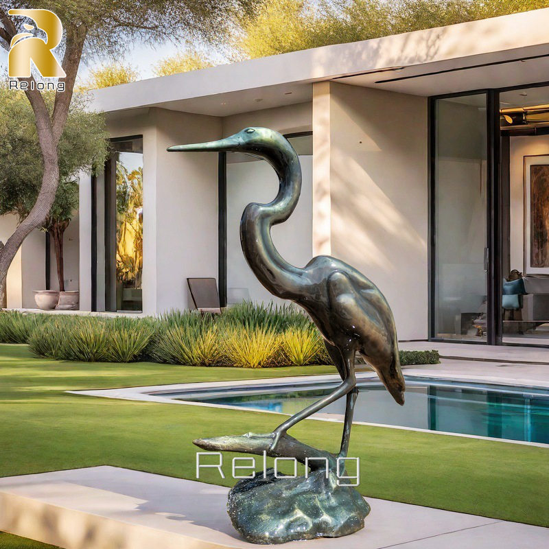 bronze heron statue decor
