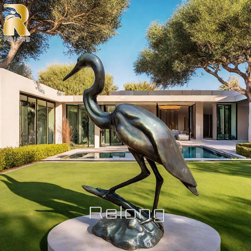 bronze heron statue yard art