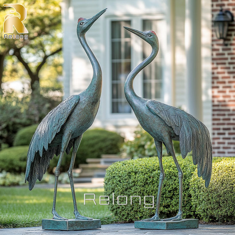 large bronze heron statue for garden decor