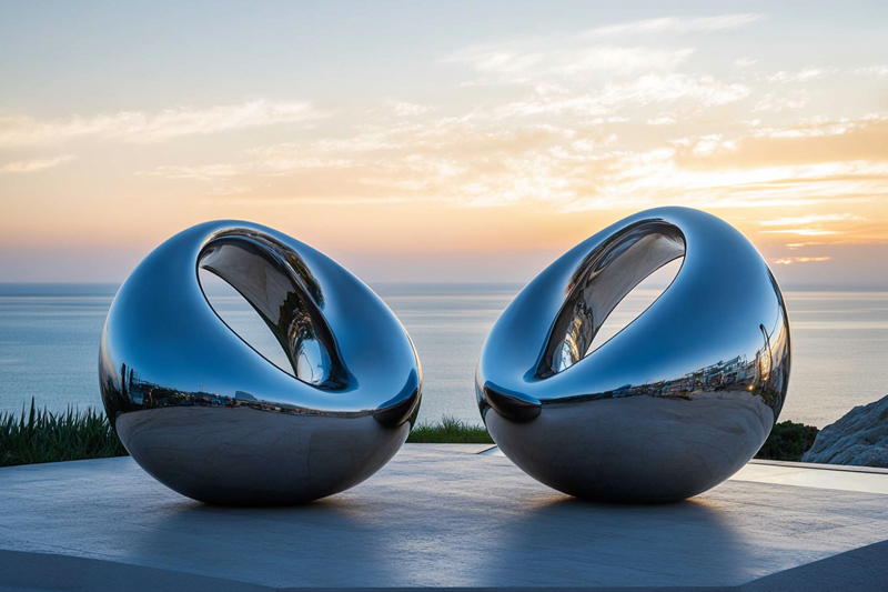 polished stainless steel bean shape sculpture