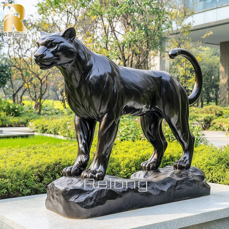 life size black puma sculpture for yard decor