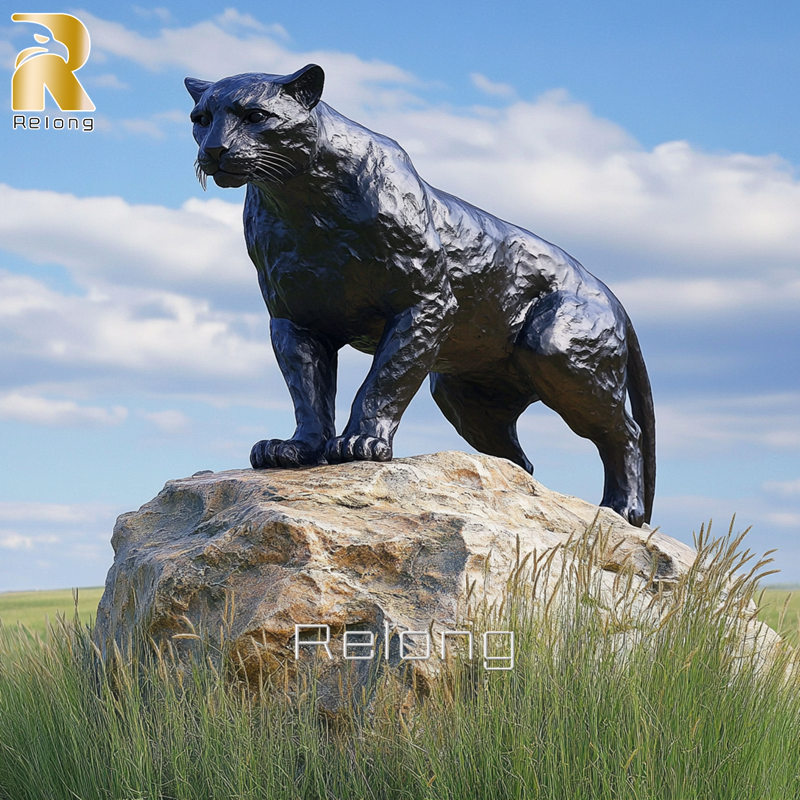 outdoor brass black puma sculpture