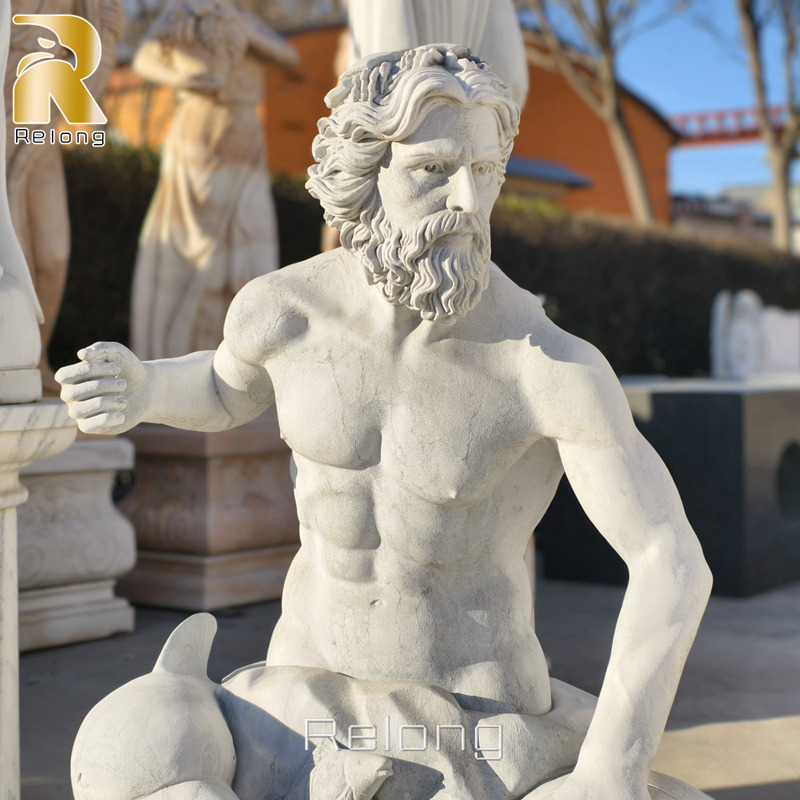 lifelike marble poseidon statue details