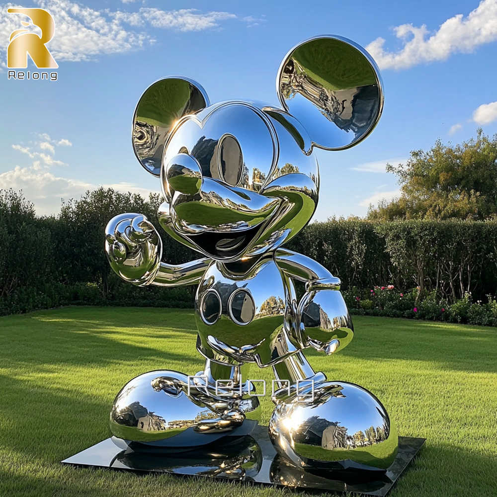Stainless Steel Mickey Mouse Sculpture for Outdoor Lawn Decor