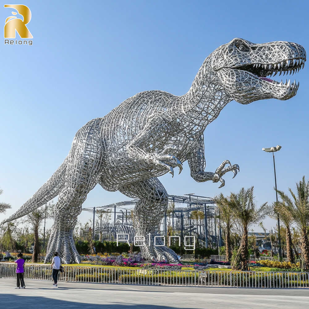 metal dinosaur sculpture for park decor