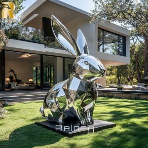 mirro polished stainless steel rabbit sculpture