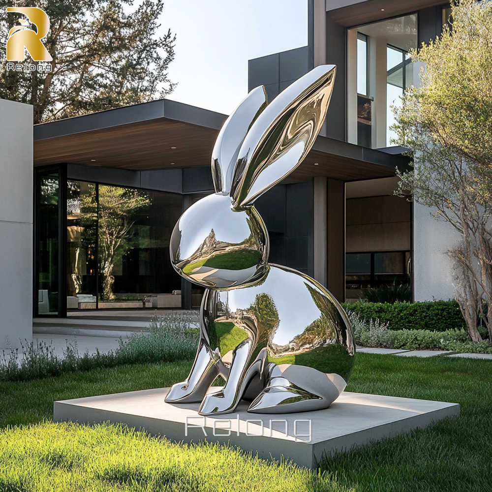 mirror polished stainless steel rabbit sculpture