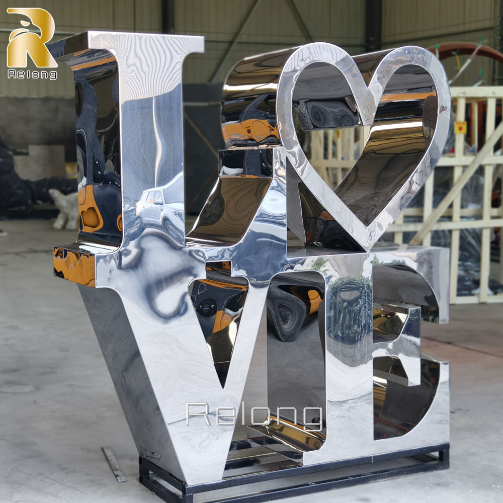 mirror polished stainless steel love sculpture