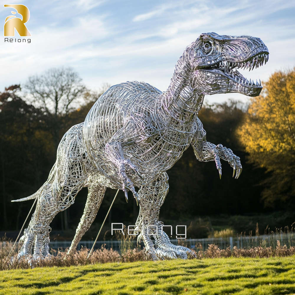 outdoor large metal dinosaur sculpture