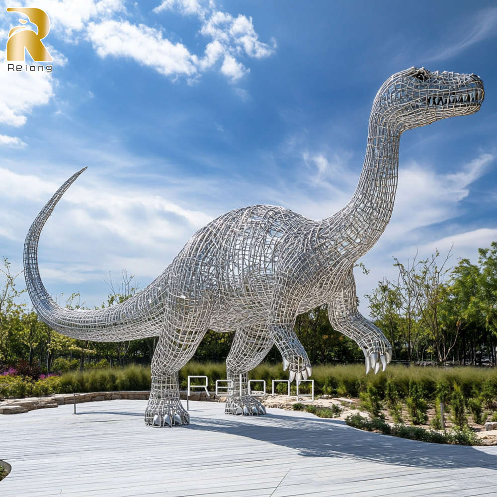 outdoor metal dinosaur sculpture