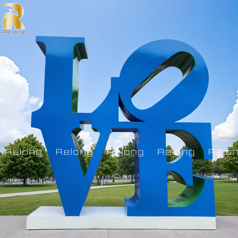 blue stainless steel love letter sculpture