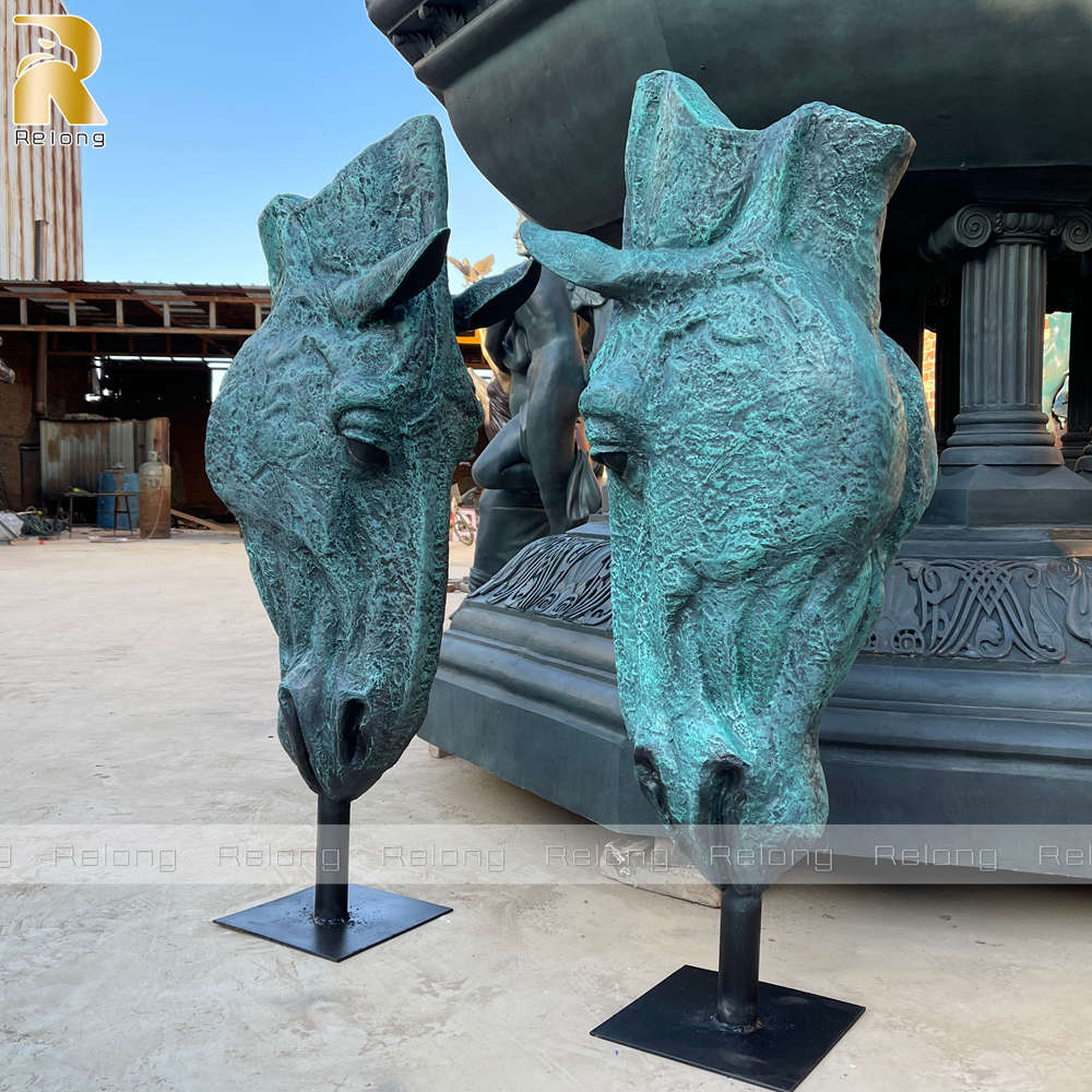 bronze horse head garden statue