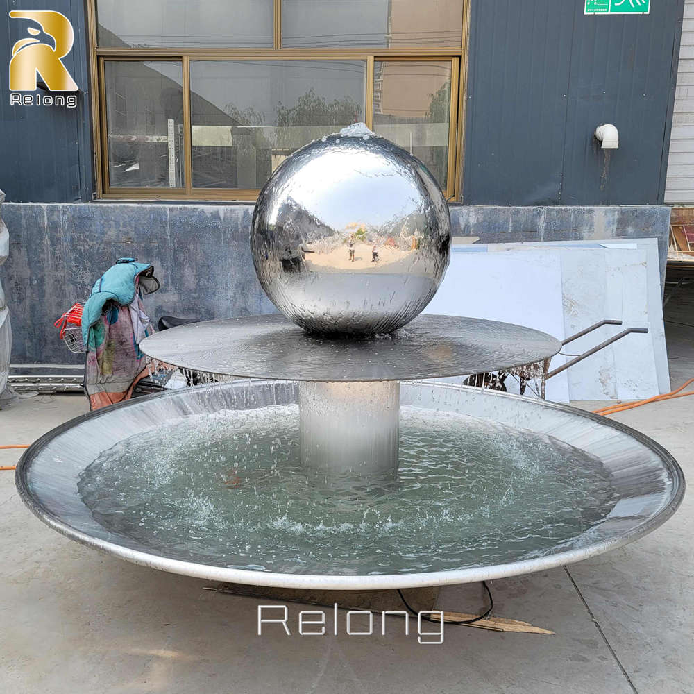 completed stainless steel sphere water feature at Relong factory