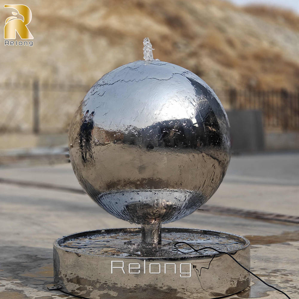 completed stainless steel sphere water feature sculpture at Relong Factory