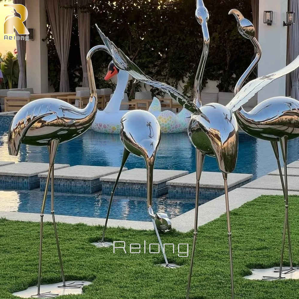 modern metal crane sculpture for outdoors