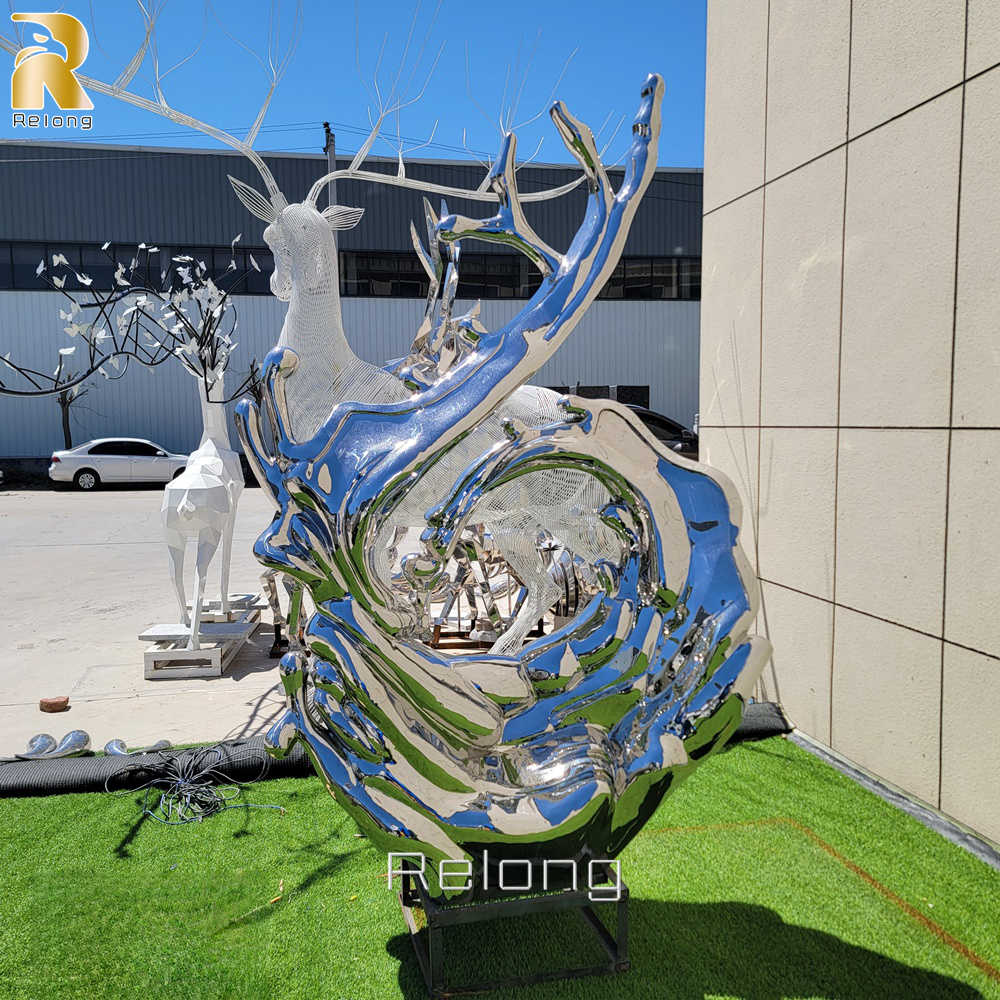 mirror polished stainless steel water splash sculpture