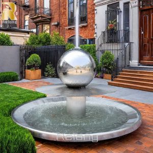 modern stainless steel sphere water feature