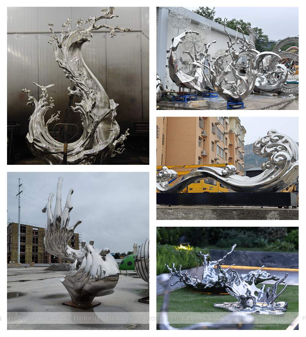 more finished stainless steel water splash sculptures