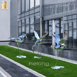 life size stainless steel crane sculpture