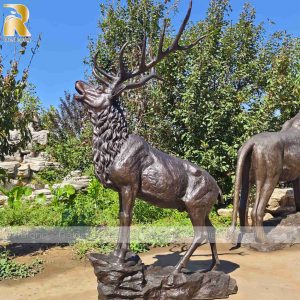 lifelike bronze red deer sculpture for garden decor