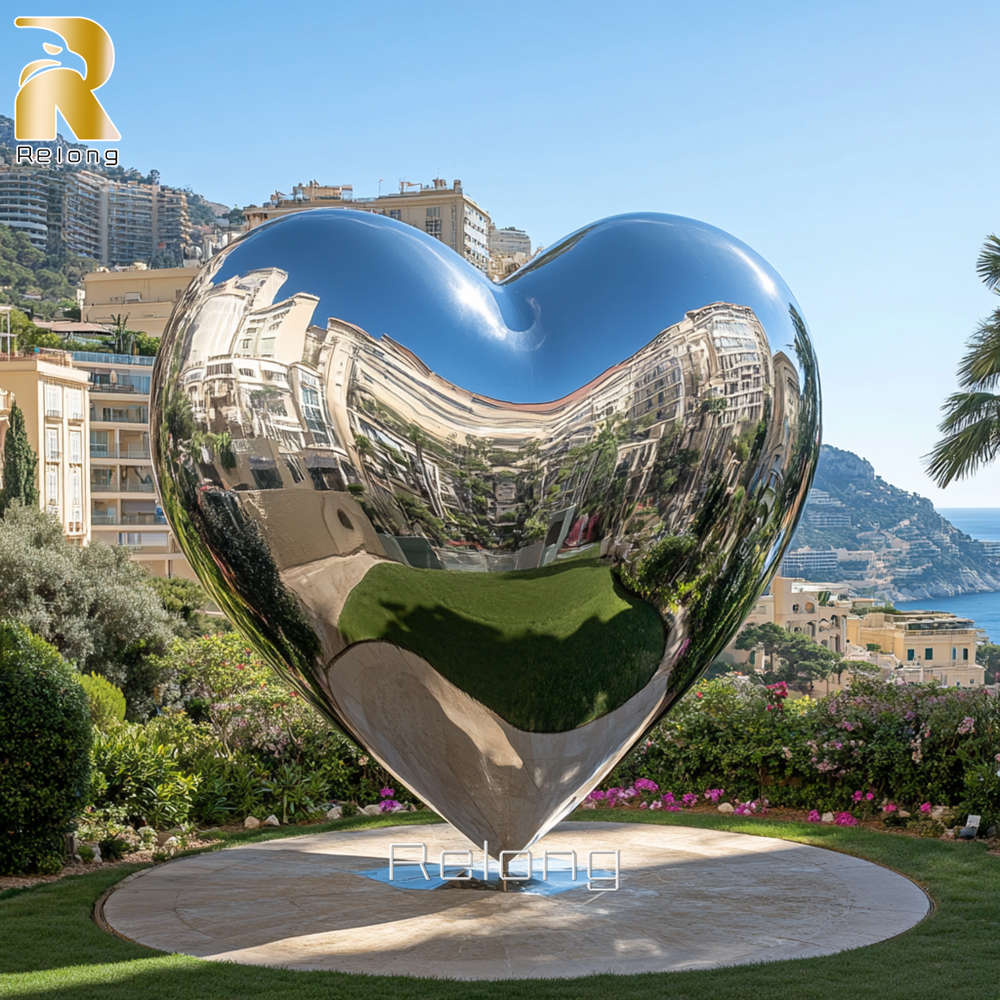 mirror metal heart sculpture