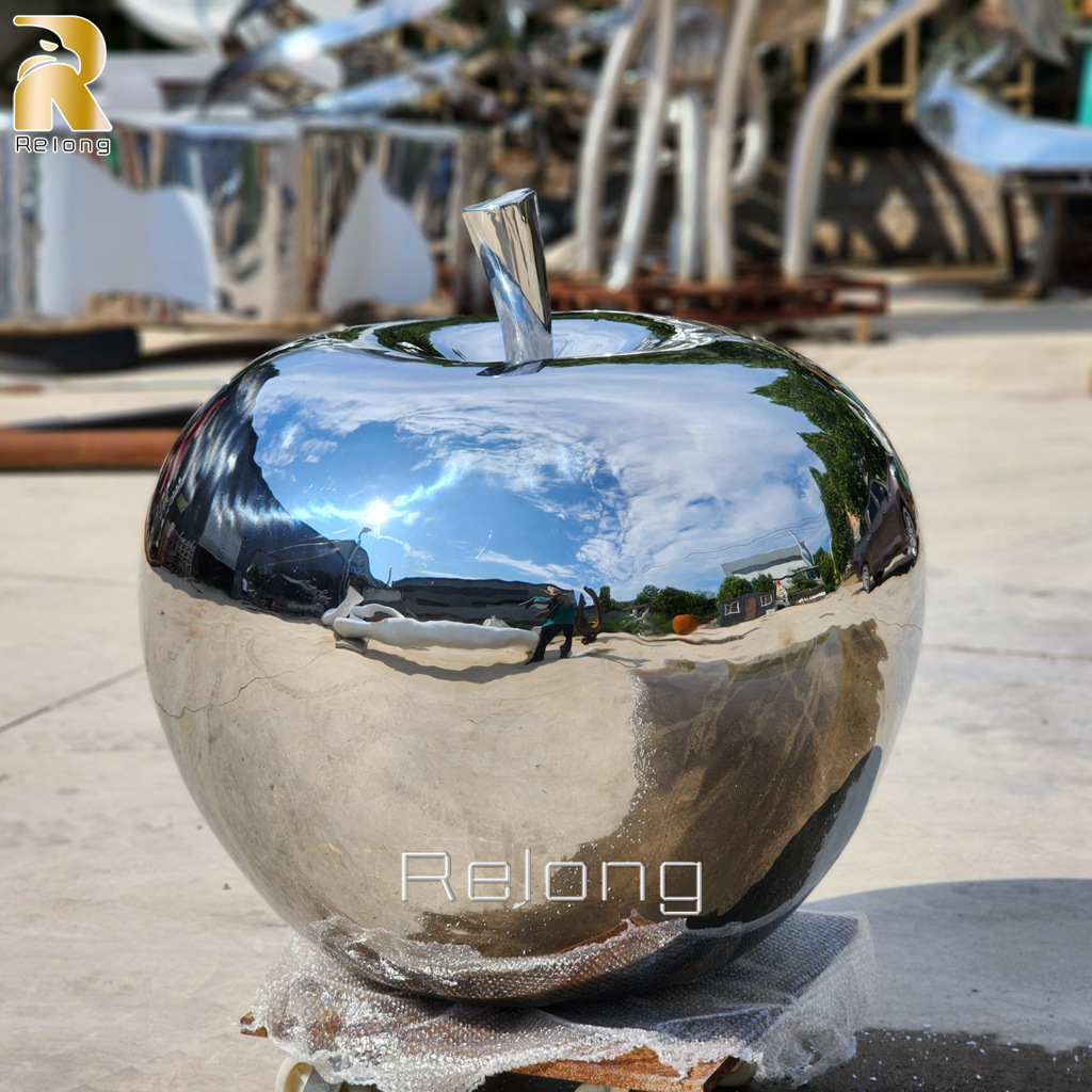 mirror polished metal apple sculpture for garden