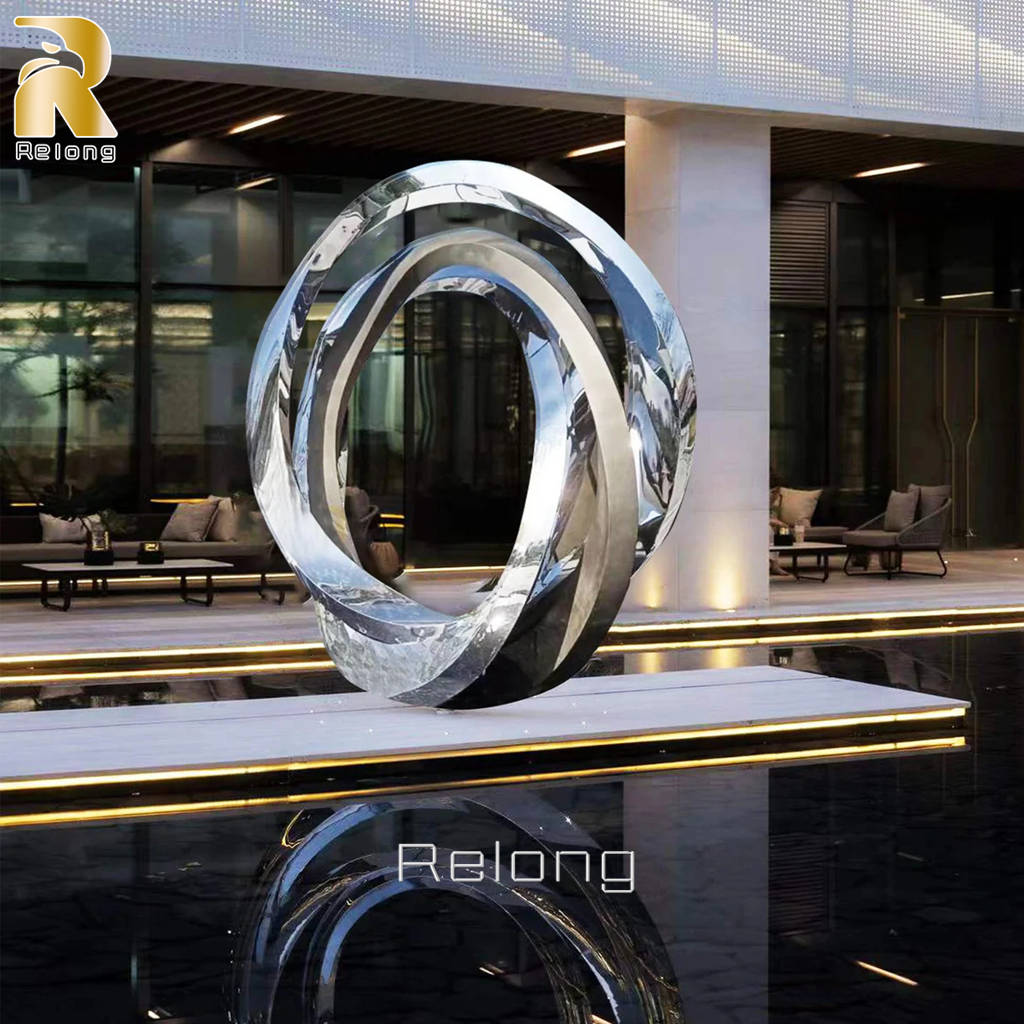 outdoor modern mirror ring sculpture