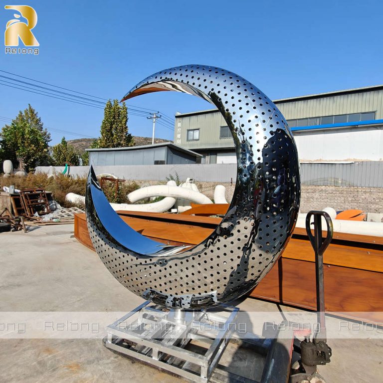 Metal Work Moon Perforated Stainless Steel Half Moon Sculpture - Relong Art Sculpture