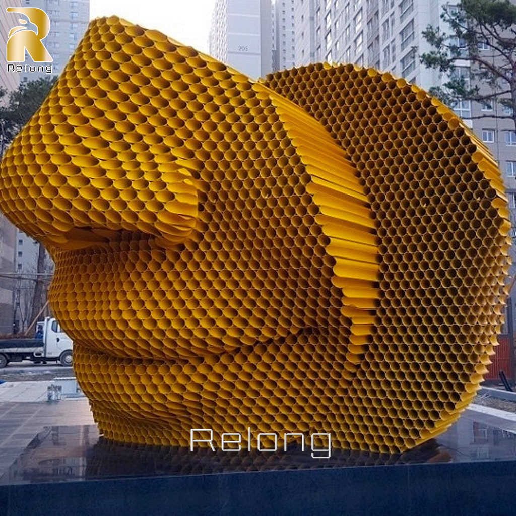 painted stainless steel pipe sculpture