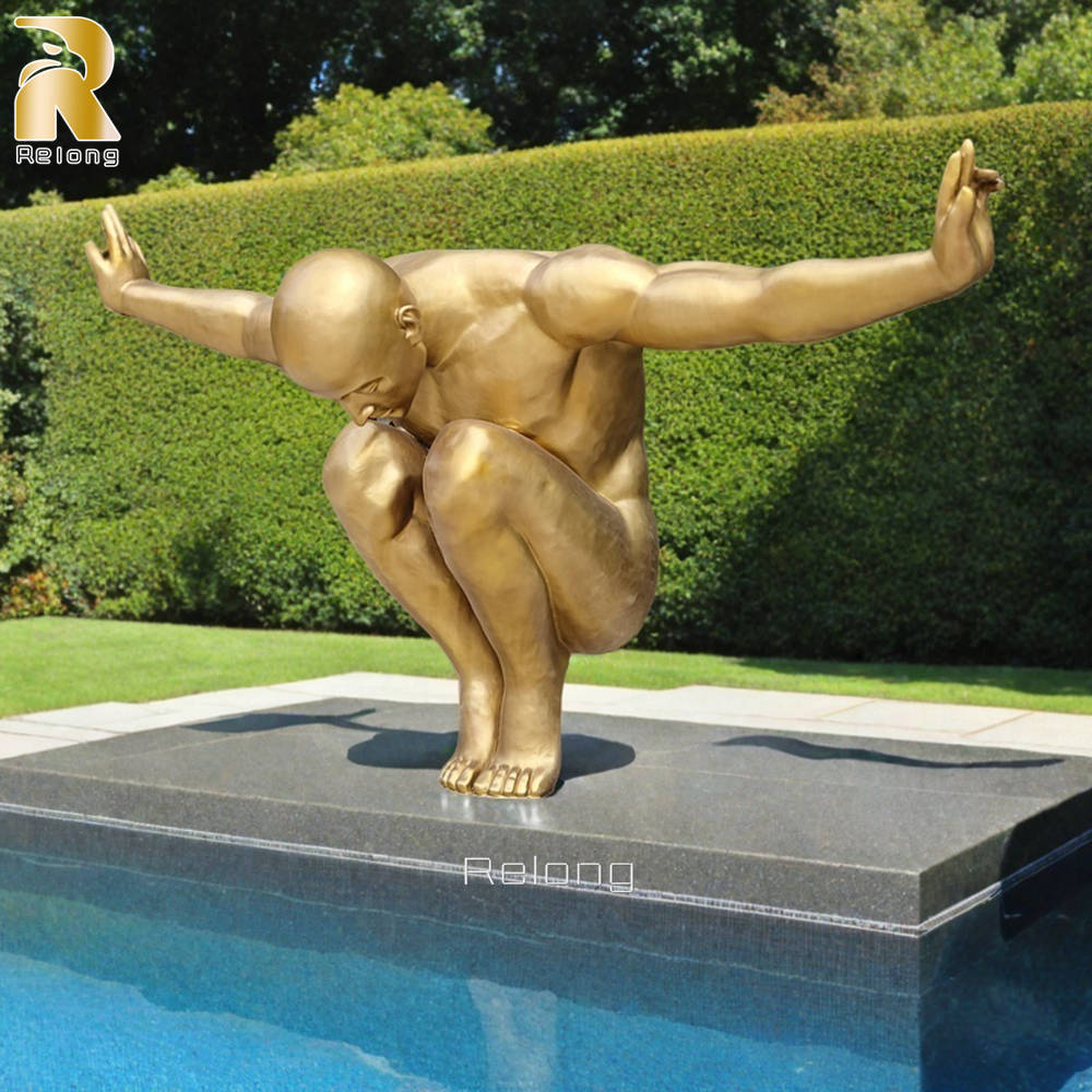 life size gold bronze diving man sculpture