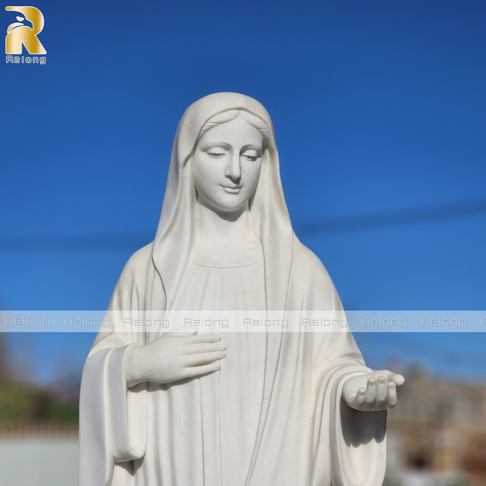 hand carved Virgin Mary statue details