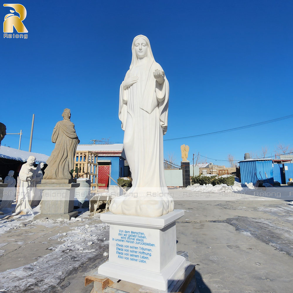 large white marble Virgin Mary statue