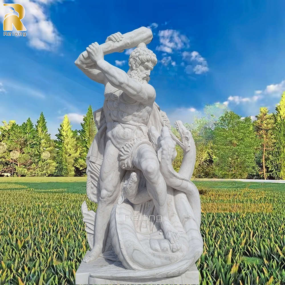 Marble Greek Mythology Hercules and the Hydra Sculpture RMSC-027