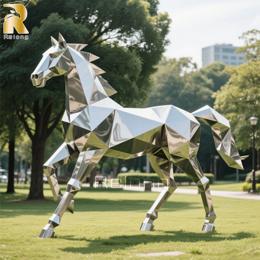 Stainless Steel Geometric Metal Horse Sculpture for Garden RMAL-023