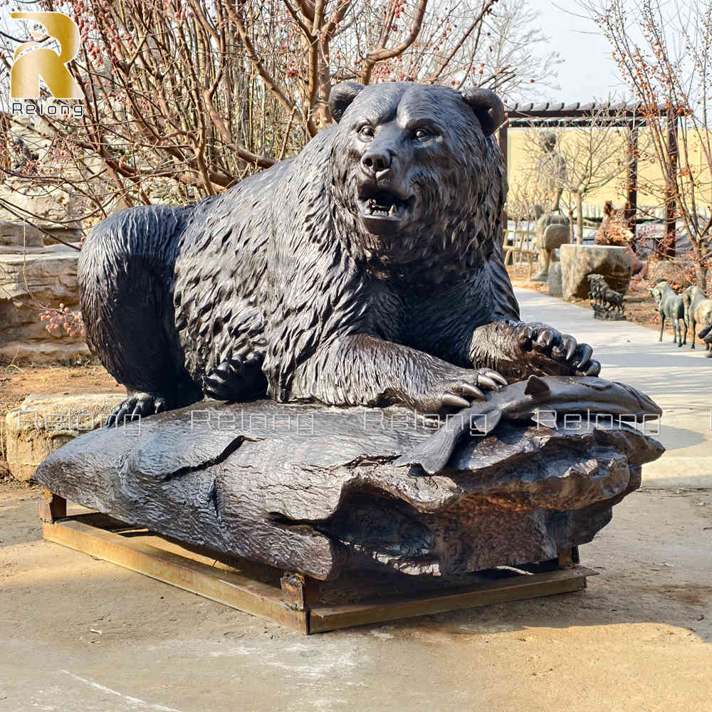 Bronze Bear Fishing Statuefor Outdoor Garden Decoration RBBR-009